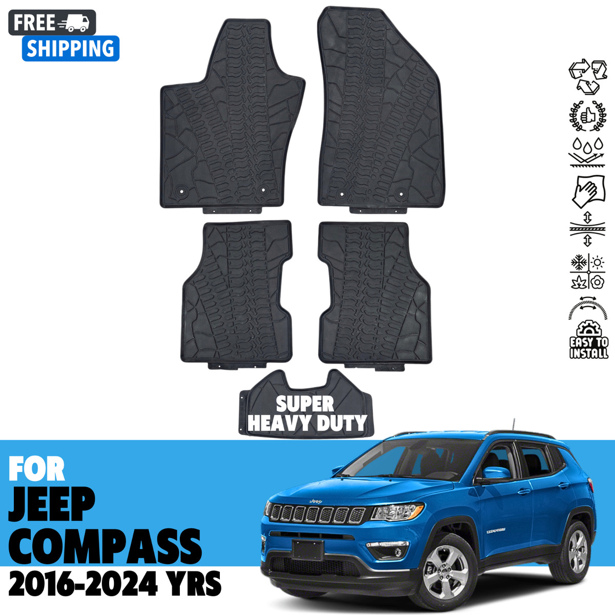 Floor mats for 2016 2024 JEEP COMPASS All Weather SuperHeavyDuty