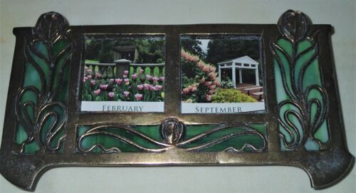 ANTIQUE APOLLO STUDIOS L.C.T. TIFFANY STUDIOS ERA BRONZE ART GLASS INKWELL FRAME - Picture 10 of 11