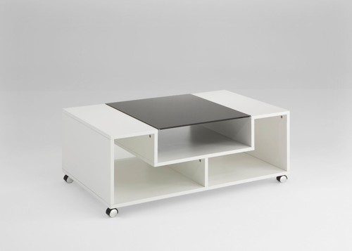 Couchtisch Zwetschge Weiß Schwarzglas auf Rollen 100x60x40cm (CT0317) - Bild 4 von 4