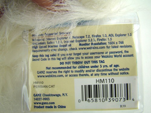 Webkinz Persian Cat HM110 Ganz New Sealed Code Plush Stuffed Animal White Bow - Picture 8 of 10