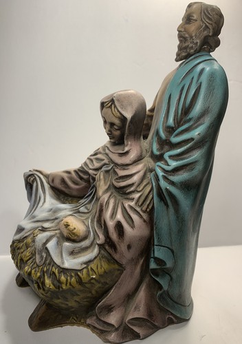 Vintage Holy Family Joseph, Mary & Baby Jesus 10.5" Porcelain Nativity Figurine - Foto 2 di 12
