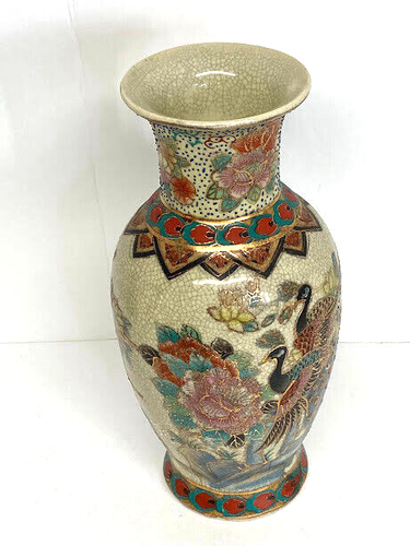 Orientalische Vase mit Pfau & Blumenmuster geknöpfte Vase Vintage 8,5"" hoch 4"" breit - Bild 4 von 12
