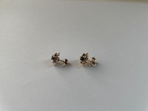 1992 Sapphire & Diamond Earrings 9ct Gold Stud Flower Cluster Vintage Earrings - Picture 8 of 14