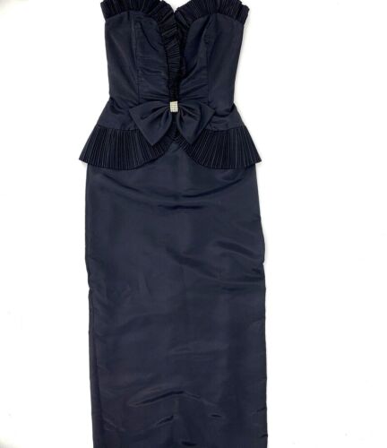 Vestido Vintage Años 80 David Howard Negro Peplum Estrás 26" Clímax Karen Oskada - Imagen 2 de 12