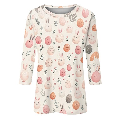 Women's Tops Casual Plus Size Easter Printed Basic 3/4 Sleeve Fashion Pullover - Picture 8 of 27