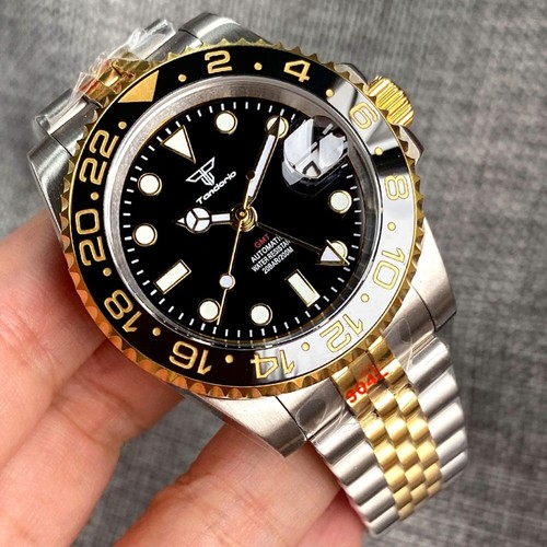 Reloj automático Tandorio GMT para hombre 40 mm NH34 fecha cristal de zafiro chapado en oro - Imagen 14 de 20