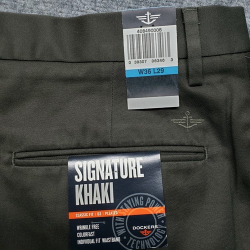 Dockers WF Pants Mens 36x29 Olive Signature Khaki Classic Fit Cotton Stretch New - Picture 10 of 13