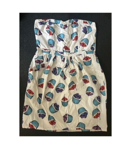 Birthday Party Cupcake Print Sweet Tooth Pockets Strapless Bandeau Mini Dress 6 - Picture 3 of 5