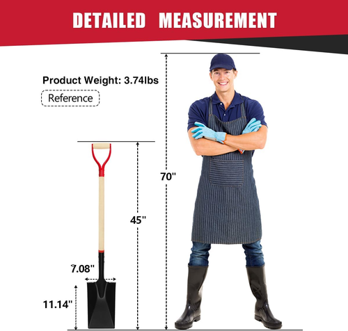 Spade Shovel for Digging, Heavy Duty Spade Shovel with Wooden D-Handle, Square F - Picture 7 of 7