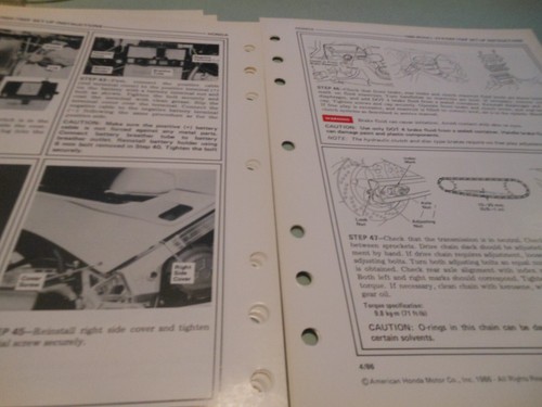 NOS OEM Honda 1986 VFR700F/750F INTERCEPTOR Set-Up Instructions Manual - Bild 3 von 5