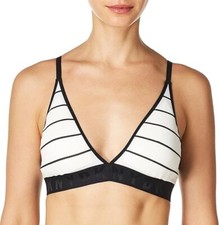 DKNY Womens Sz S Seamless Litewear Rib Logo Stretch Bralette DK4026 White Stripe