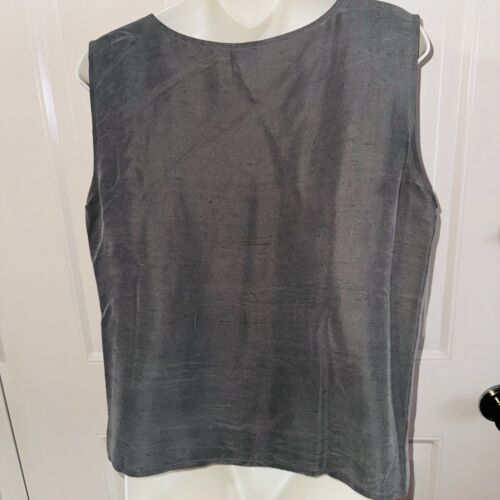 Eileen Fisher Gray Silk Tank L Long Tunic Length Button Front Collared Shirt XL - Picture 8 of 10