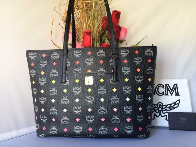Nwt 950 Mcm Anya Top Zip Visetos Spectrum Diamond Coated Canvas Per Tote