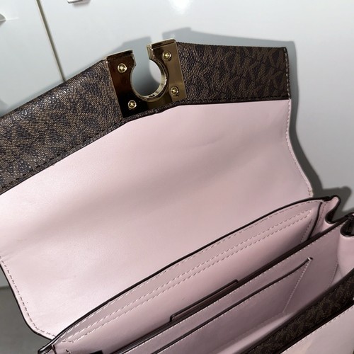MICHAEL KORS MK Lita Brown Pink Two Tone Leather Crossbody Bag + Gold #36647 - Picture 14 of 18