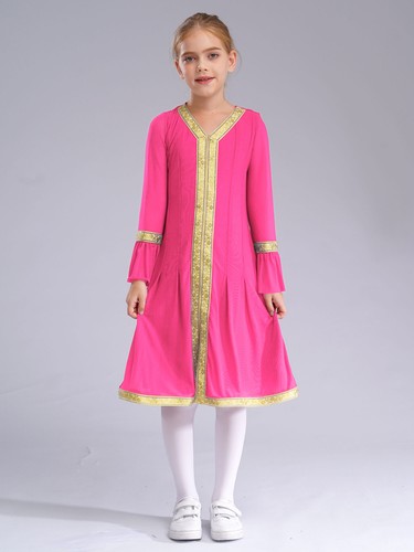 Girls Gown Ethnic Abaya Arabic Dress Praise Robe Indian Long Sleeve Dubai Eid - Picture 60 of 68