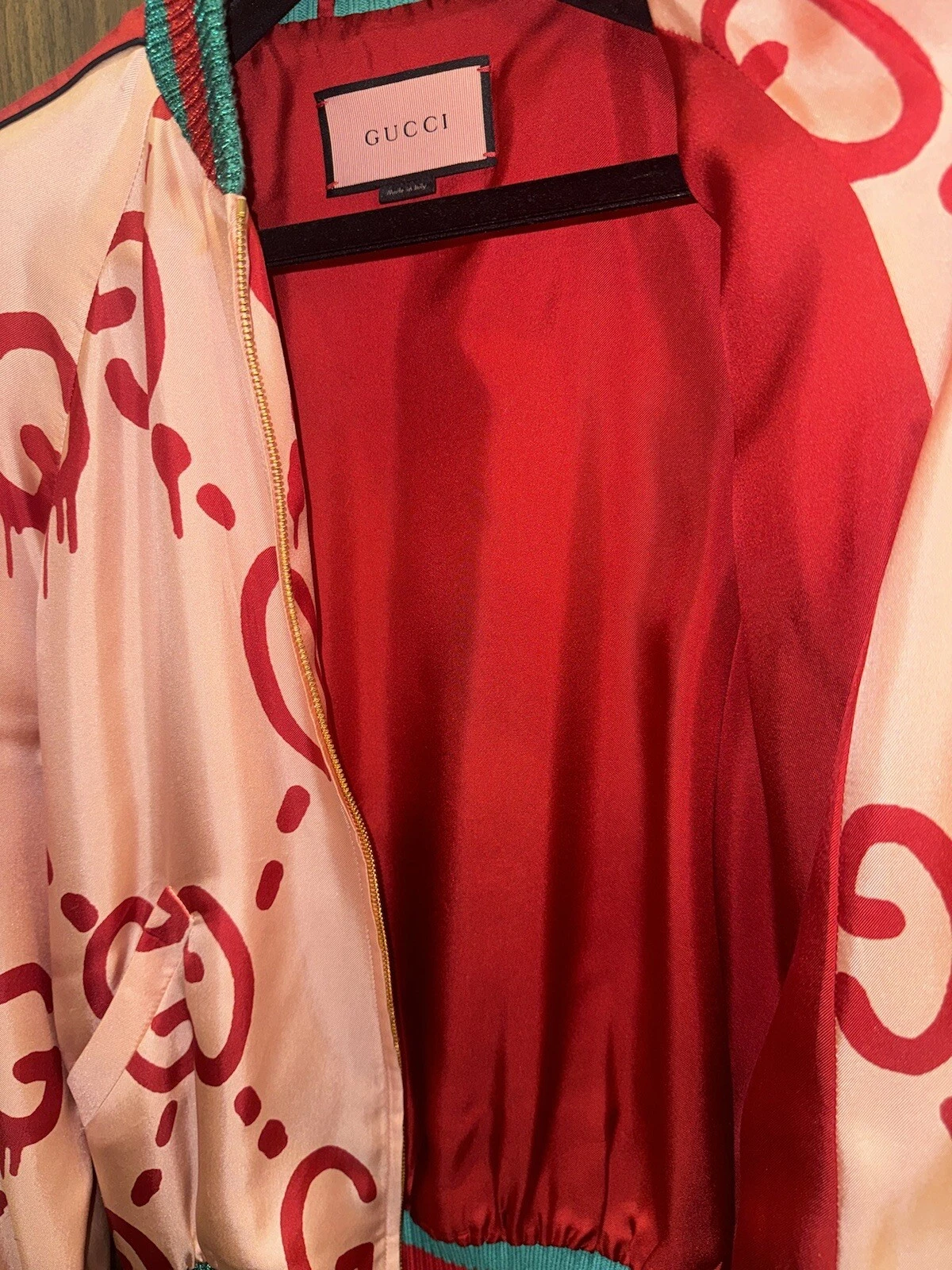 Giacca bomber in seta rosa gucci con ""LIFE IS"" GUCCI donna TAGLIA 38