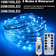 USB Twinkle LED String Fairy Lights Copper Wire Party Remote 7-30M 50/200/300LED