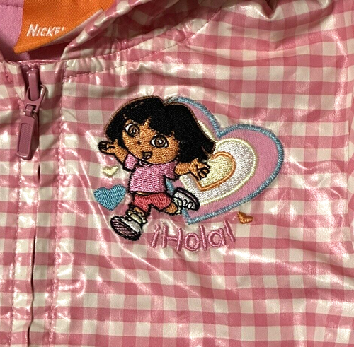 Chaqueta impermeable Dora The Explorer Nickelodeon 2007 rosa a cuadros bebé niña 18 meses - Imagen 2 de 7