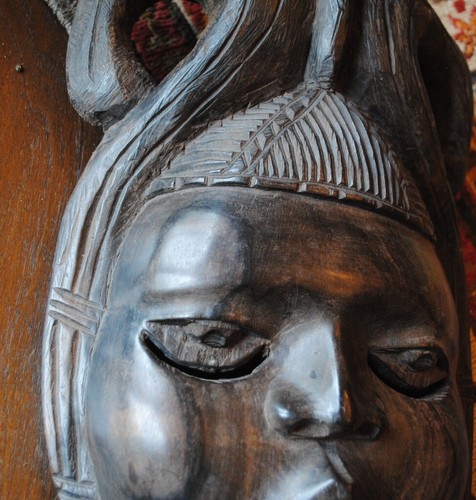 MASCARILLA TALLADA VINTAGE COSTA MARFIL MASCHERA AFRICANA MADERA MACIZA PESADA - Imagen 8 de 9