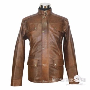 Marron En Veste 4 Moto Pour Antique Hommes Bombardier Style Vintage Cuir Poches zdwq6