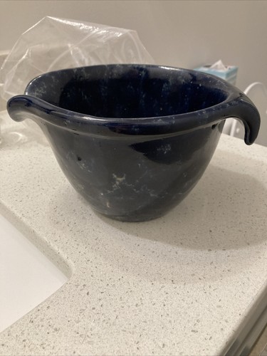 Tazón de batería Bennington Potter Vermont ágata azul marcado 1880 - Imagen 2 de 12