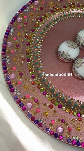 Mendhi thaal henna Asian Wedding candles thaal pink gold Pakistani Wedding - Picture 3 of 14