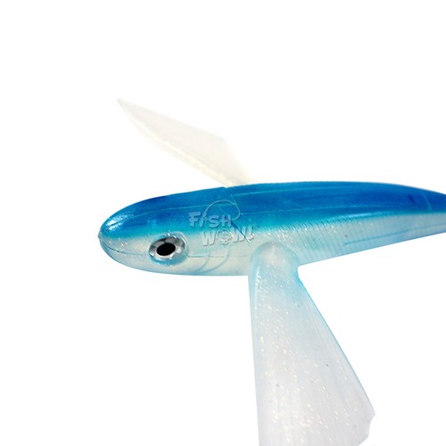 8" Unrigged Flying Fish Yummy Flyer Mahi Tuna Wahoo Soft Lures Blue Silver 8inch - Picture 5 of 10