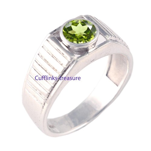 Natural Peridot Gemstone with 925 Sterling Silver Ring for Men's #22T - Picture 5 of 6