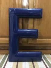 Vintage Blue Letter E 18” Porcelain Gas Station  Store Bar Pub Wall Decor Art