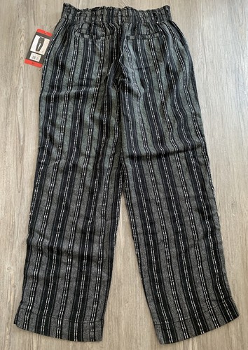 M Briggs Women’s Black White Strip Linen Blend Pull On Pocket Wide Leg Pants NEW - Picture 3 of 4