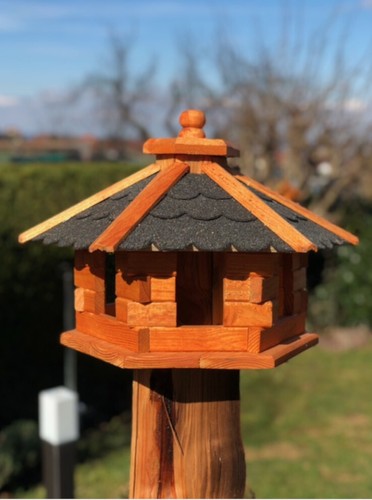 DARLUX Vogelfutterhaus M I Futterstelle I Sechseck Vogelhaus I Braun/ Schwarz - Bild 3 von 5