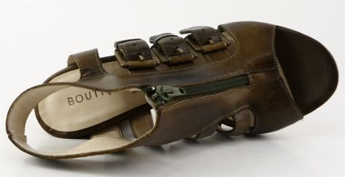 $150 BOUTIQUE 9 ALBEA Green Distressed Leather Designer Heel Sandals 6.5 - Picture 3 of 4