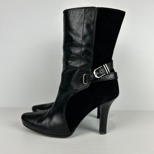 Cole Haan Leather & Suede Ankle Boots Women's Size 8.5 Black Zip Sides Heels