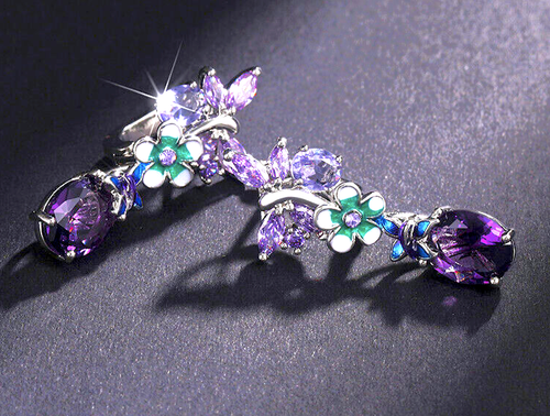 Elegantes Pendientes de Estrás Flor MARIPOSA JOYA MORADA - Imagen 19 de 23