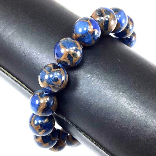 Natürliche 6/8/10/12 mm blaue Edelsteine in Quarz mit Pyrit runde Perlen Armband 7,5" - Bild 2 von 10