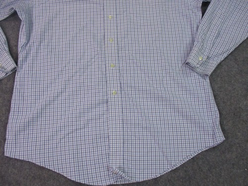 Brooks Brothers Mens Oxford Cotton Button Shirt 16.5 35 Blue White Check Slim ^ - Picture 11 of 22