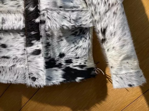 Men's Cowhide Hair-On Jacket - Authentic Pony Skin, Western Style Black n White - Picture 2 of 5