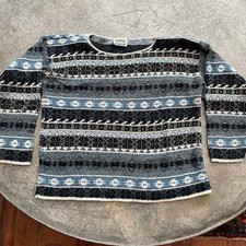 Vintage 80s 90s Fairisle Blue Acrylic Knit USA Sweater Small Separate Issue