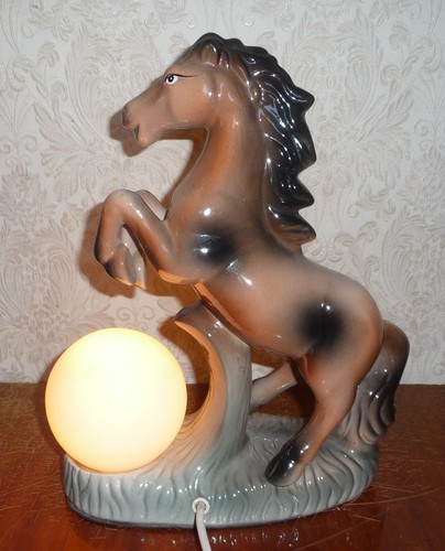 USSR Soviet Vintage Beautiful Night Light / Table Lamp WILD HORSE - Picture 1 of 8