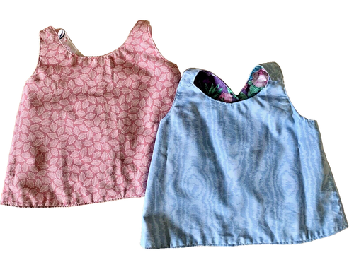 2 Baby Bibs / Tops 9 to 15 Months 2 Reversible Cotton Snap Closure Handsewn - Picture 2 of 8