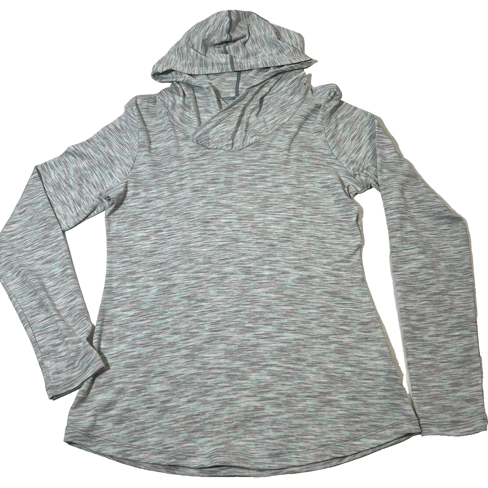 Columbia Women's Large Hoodie Shirt Grey Blue Lightweight Workout Sweatshirt*