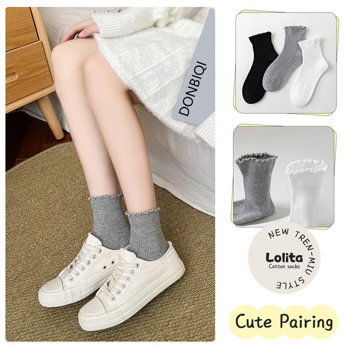 3 Pairs of Ruffle Socks Women Casual Cute Girl Ruffle Ankle Socks Breathable ... - Picture 4 of 6