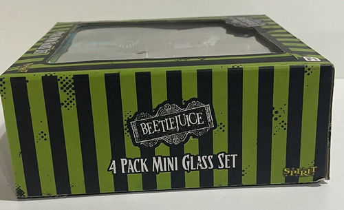 4 BEETLEJUICE Shot Glass / Votives Set TIM BURTON Spirit HALLOWEEN New Open Box - Picture 7 of 15