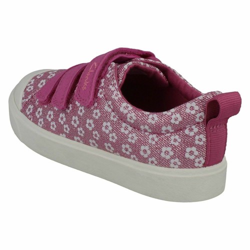 Girls Clarks 'City Vibe K' Hook & Loop Strap Casual Canvas Trainers - Picture 22 of 91