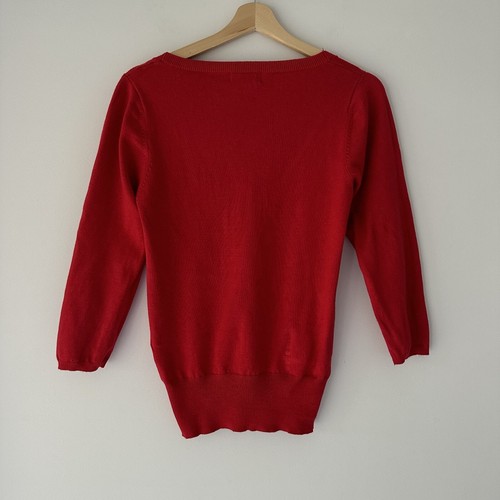 Queenspark Top Womens Size Small Red 3/4 Sleeve V-Neck Very Good Condition - Picture 2 of 11
