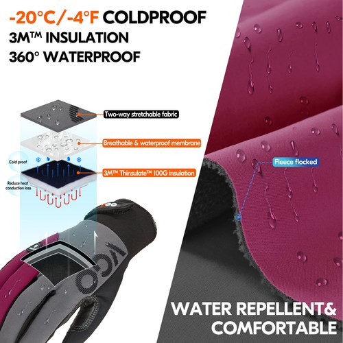 Vgo 1Pair -4℉ Lined Touchscreen Waterproof Winter Work Gloves (SL8777FW-FM) - Picture 3 of 7