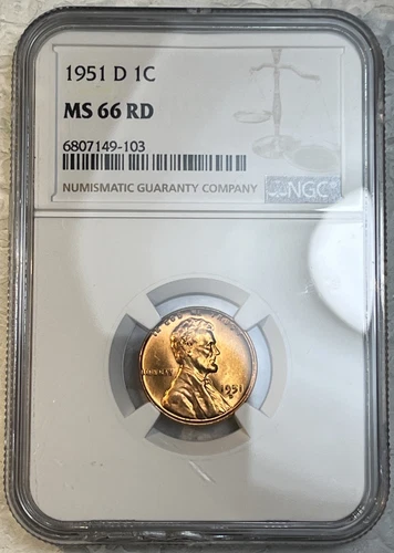 1951 - D Lincoln Wheat Penny 1 Cent NGC Certified Graded MS66 RD Coin Beauty