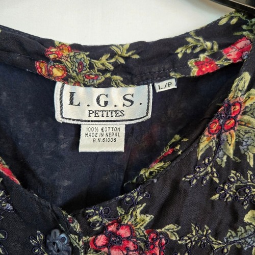 L.G.S. Abito midi vintage anni 90 nero rosa floreale senza maniche ricamato grande petite - Foto 3 di 10