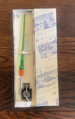 Murano Glass Dip Pen Venice Sterling Silver 800-Ink Bottle Writing Set Italy