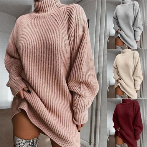 Damen Oversize Pullover Damen Kleid Langarm Grobstrick Longpullover Oberteil - Bild 3 von 19